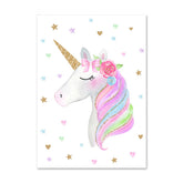 TPFLiving Poster Leinwand / Einhorn, Regenbogen, Sterne, Herz - Für Kinderzimmer - / Verschiedene Größen - OHNE Rahmen - Modell B